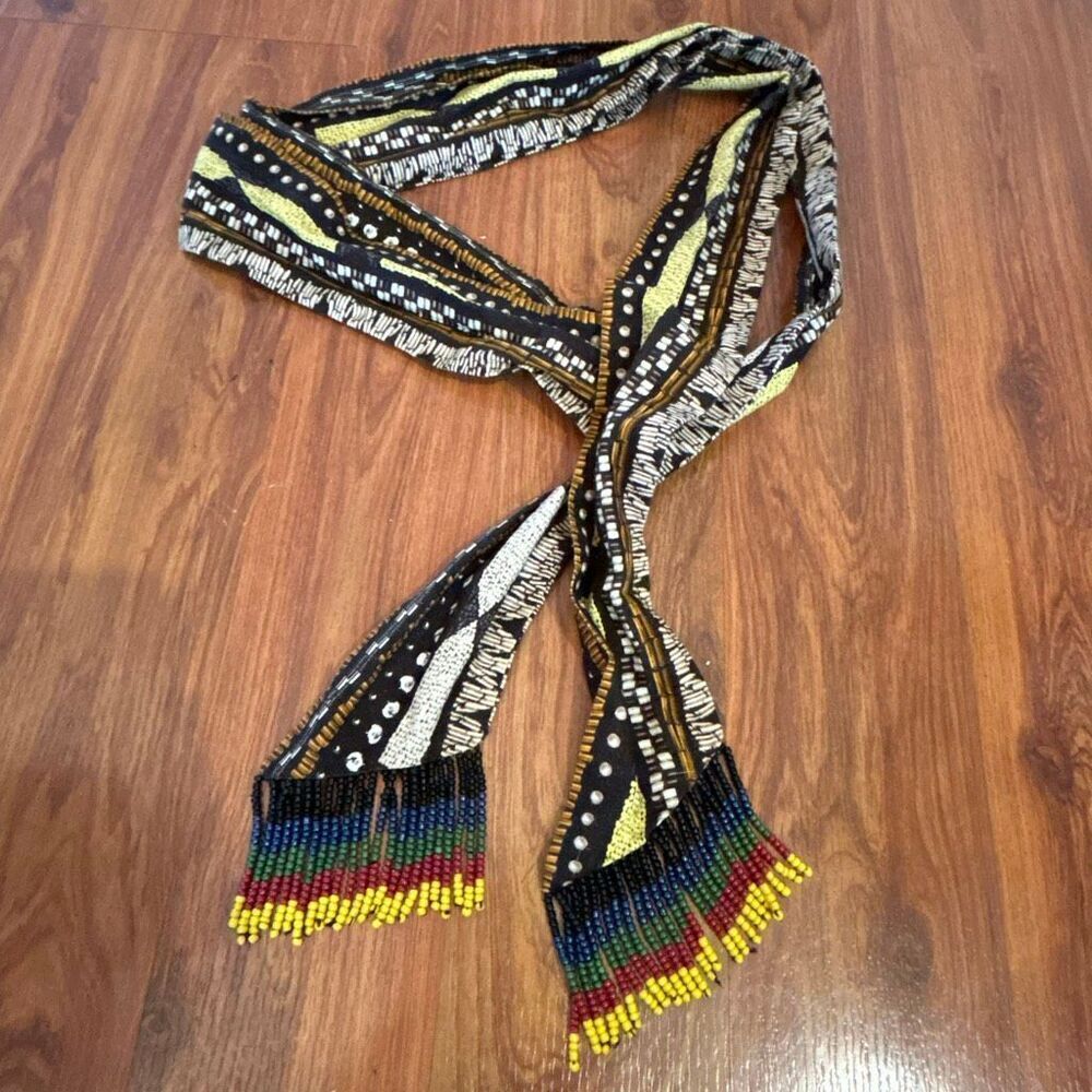 Cotton fringe beaded belt ethnic BoHo